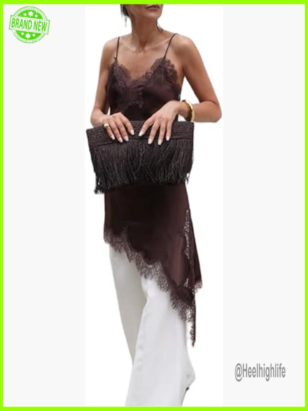 Silk Lace Trim Camisole Top Satin Asymmetrical Layering Spaghetti Strap
